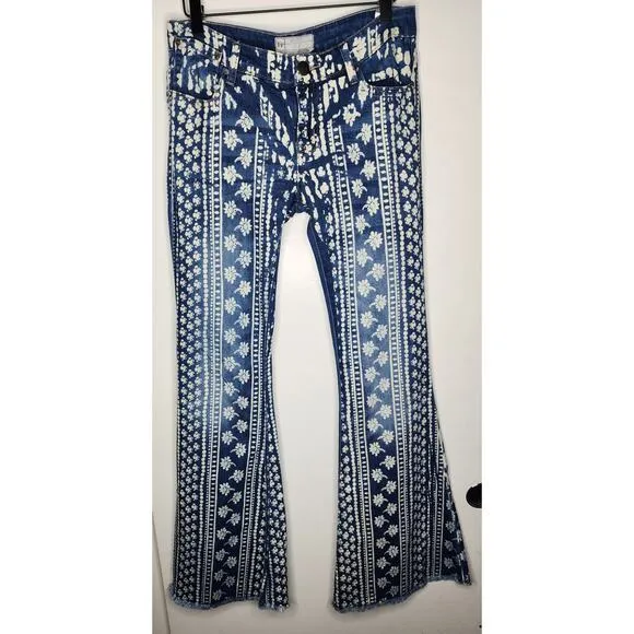 Free People Stripe Bali Flare Stretch Jean Women’s Blue Sz 27 Garage-Color Halo