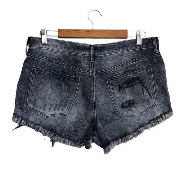 Free People Sulphur Black Loving Good Vibrations Distressed High Rise Shorts