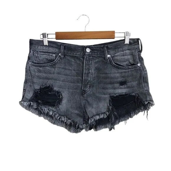 Free People Sulphur Black Loving Good Vibrations Distressed High Rise Shorts