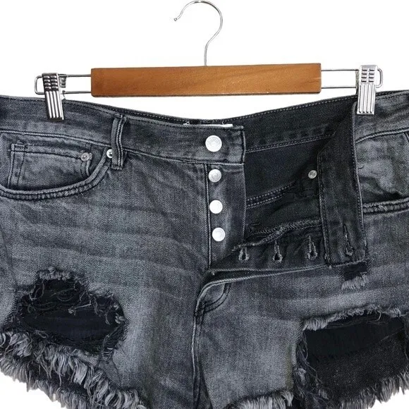 Free People Sulphur Black Loving Good Vibrations Distressed High Rise Shorts