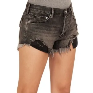 Free People Sulphur Black Loving Good Vibrations Distressed High Rise Shorts