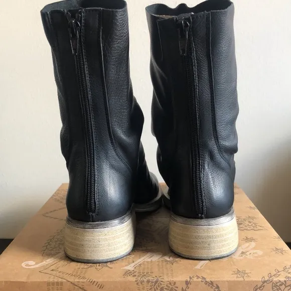 Free People Sutton Tight Slouch Black Leather Boots Stacked Heel 39 9 EUC!