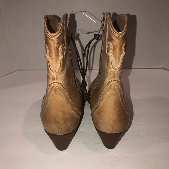Free People Tan Leather New Frontier Western Cowboy Booties Boots Shoes 8/38