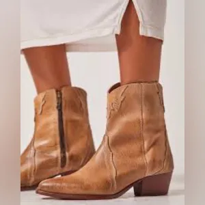 Free People Tan Leather New Frontier Western Cowboy Booties Boots Shoes 8/38