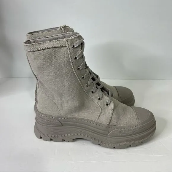 Free People The Camp Out Canvas Combat Boots In Dove Grey Size 41
