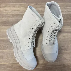 Free People The Camp Out Canvas Combat Boots In Dove Grey Size 41