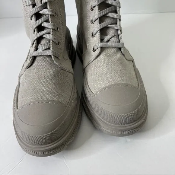 Free People The Camp Out Canvas Combat Boots In Dove Grey Size 41