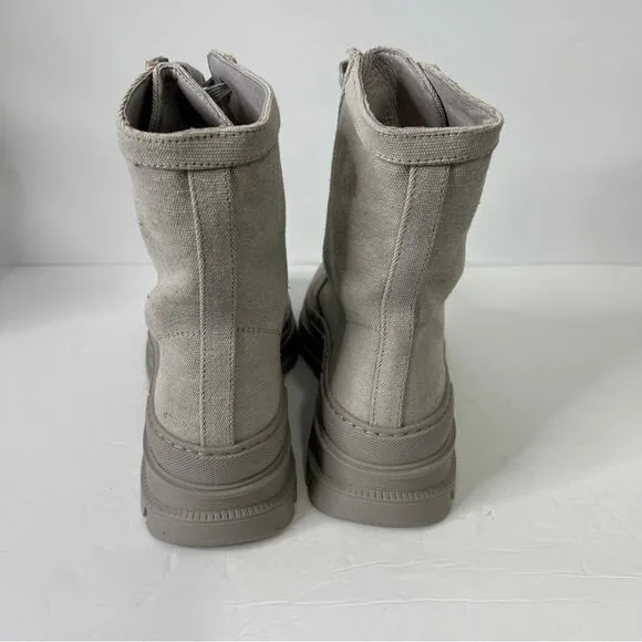 Free People The Camp Out Canvas Combat Boots In Dove Grey Size 41
