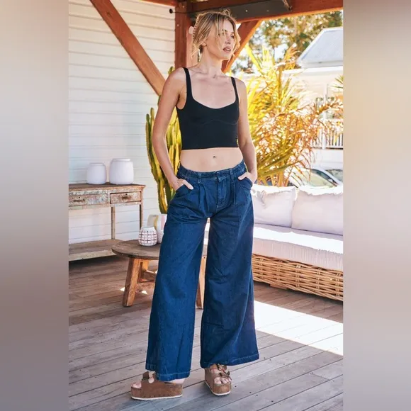 Free People We The Free Equinox Wide Leg Denim Trousers