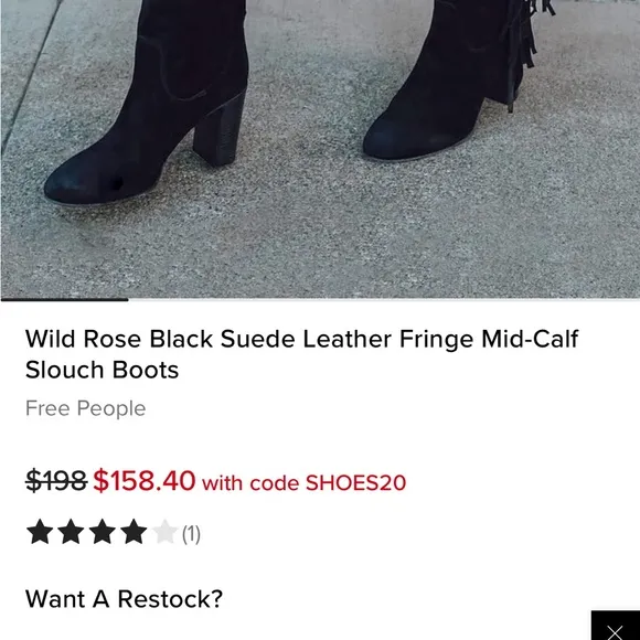 Free People Wild Rose Black Suede Leather Fringe Mid-Calf Slouch Boots