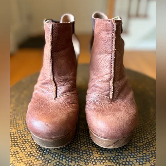Free People Women's Brown Leather Amber Orchard Platform Clog Ankle Boots