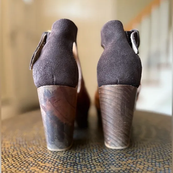 Free People Women's Brown Leather Amber Orchard Platform Clog Ankle Boots