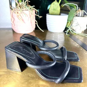 Free People Womens Two Strap Heeled Sandal Slip On Parker Block Heel Black 8.5