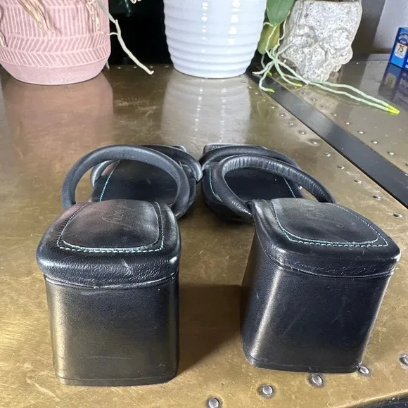 Free People Womens Two Strap Heeled Sandal Slip On Parker Block Heel Black 8.5