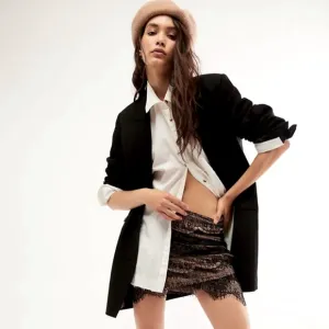 Free People Zoey Lace Mini Skirt in Black Combo size 12 NWT