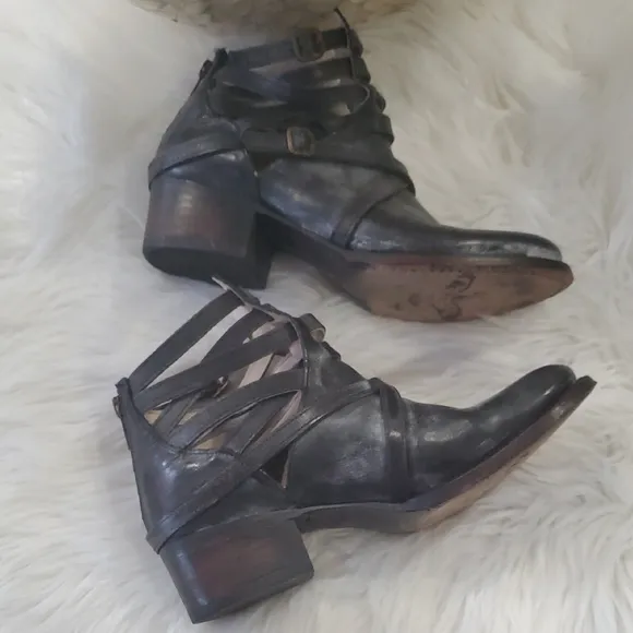 Freebird Black Leather Ankle Boots with Buckle Straps
