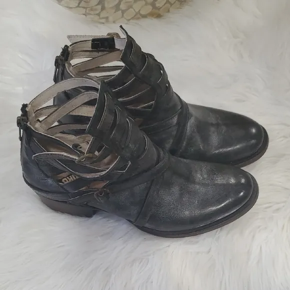 Freebird Black Leather Ankle Boots with Buckle Straps