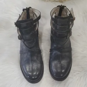 Freebird Black Leather Ankle Boots with Buckle Straps