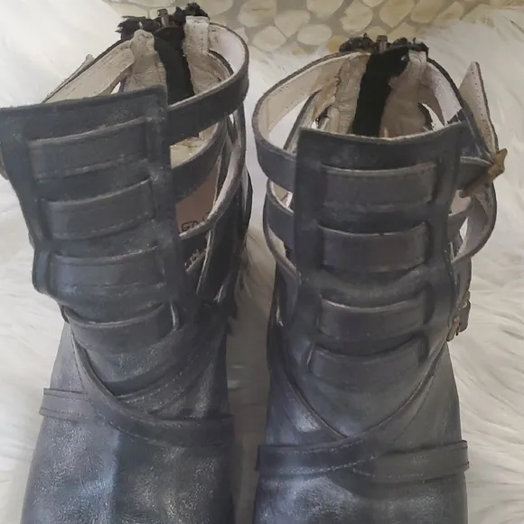 Freebird Black Leather Ankle Boots with Buckle Straps