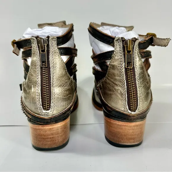 FREEBIRD BY STEVEN STAIR STRAPPY ANKLE LEATHER BOOTS Gray Greenish SIZE 7
