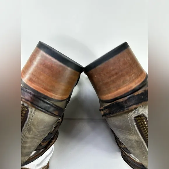 FREEBIRD BY STEVEN STAIR STRAPPY ANKLE LEATHER BOOTS Gray Greenish SIZE 7