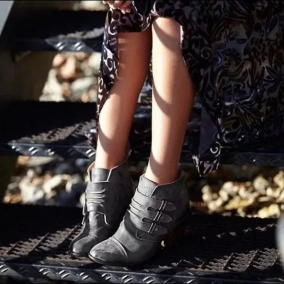 Freebird Charcoal Colored Heeled &quot;Malbec&quot; Leather Booties