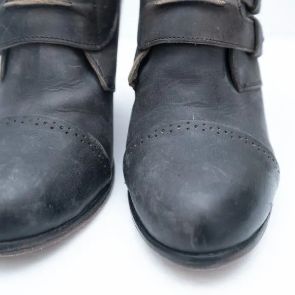 Freebird Charcoal Colored Heeled &quot;Malbec&quot; Leather Booties