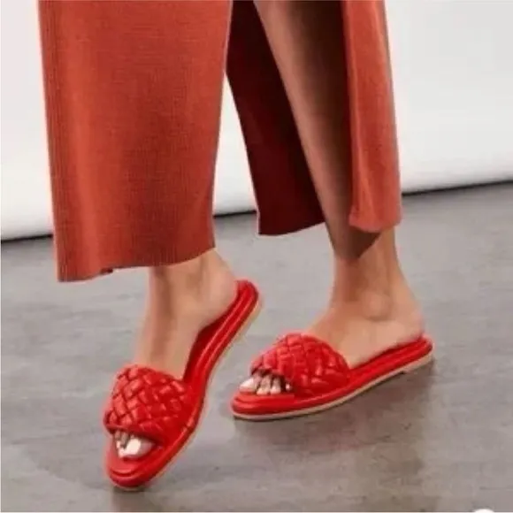 Free People Seychelles Wilma Woven Sandals Flat Slides Deep Orange US 6 NWOB