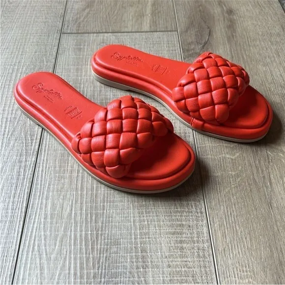 Free People Seychelles Wilma Woven Sandals Flat Slides Deep Orange US 6 NWOB