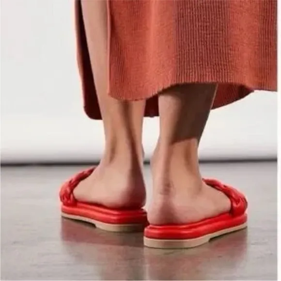 Free People Seychelles Wilma Woven Sandals Flat Slides Deep Orange US 6 NWOB