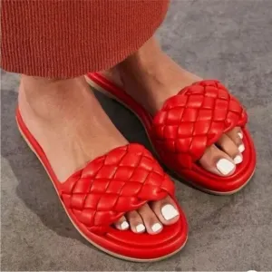 Free People Seychelles Wilma Woven Sandals Flat Slides Deep Orange US 6 NWOB