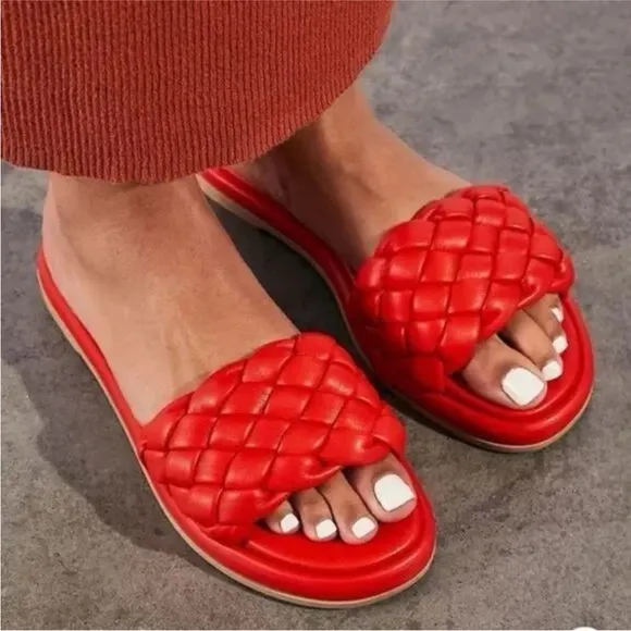 Free People Seychelles Wilma Woven Sandals Flat Slides Deep Orange US 6 NWOB