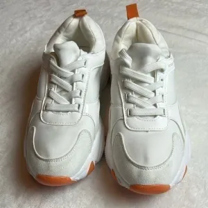 French connection Riley Sneakers/Shoes Sz 7 White Orange Low top Lace up