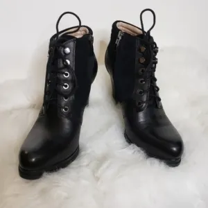 French Connection Sarina Lace Up Bootie Leather Ankle Padded Boots Mobwife Gloss