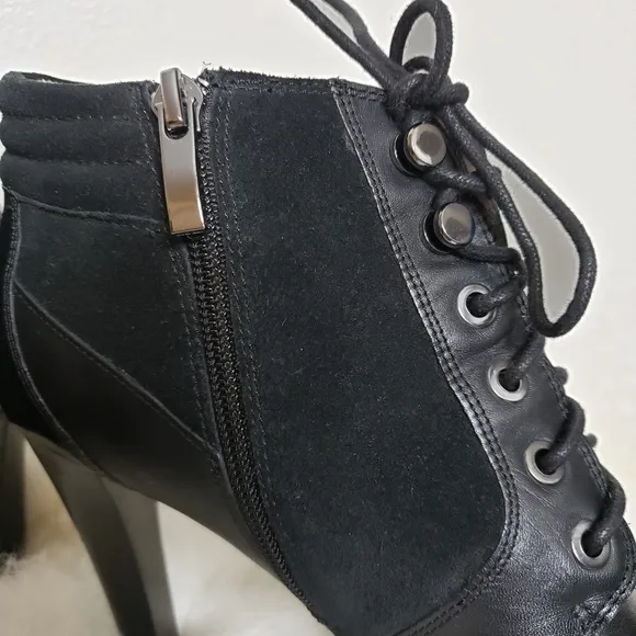 French Connection Sarina Lace Up Bootie Leather Ankle Padded Boots Mobwife Gloss