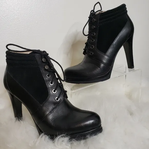French Connection Sarina Lace Up Bootie Leather Ankle Padded Boots Mobwife Gloss
