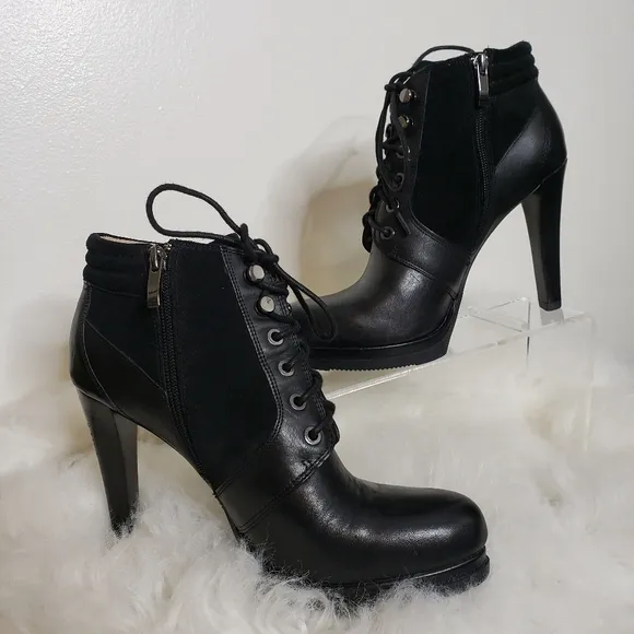 French Connection Sarina Lace Up Bootie Leather Ankle Padded Boots Mobwife Gloss