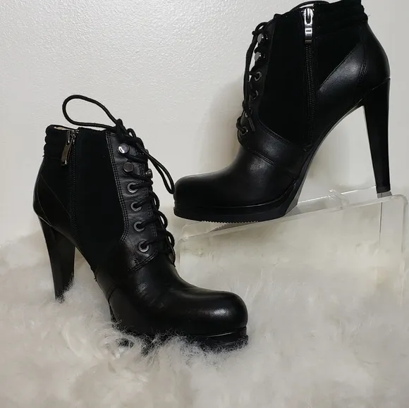 French Connection Sarina Lace Up Bootie Leather Ankle Padded Boots Mobwife Gloss