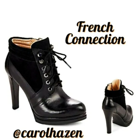 French Connection Sarina Lace Up Bootie Leather Ankle Padded Boots Mobwife Gloss