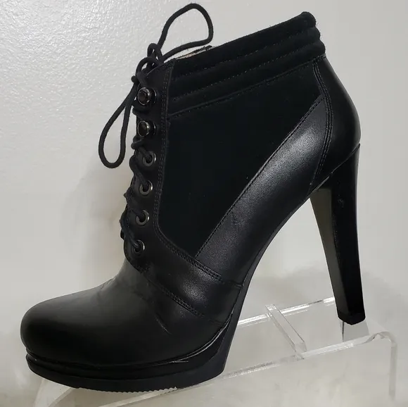 French Connection Sarina Lace Up Bootie Leather Ankle Padded Boots Mobwife Gloss