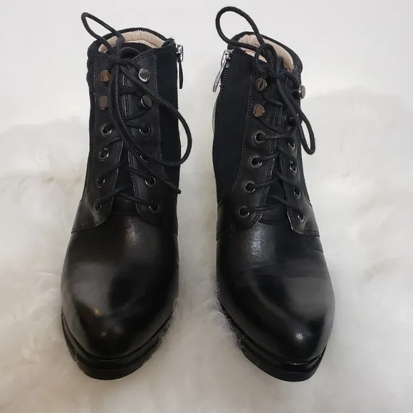 French Connection Sarina Lace Up Bootie Leather Ankle Padded Boots Mobwife Gloss