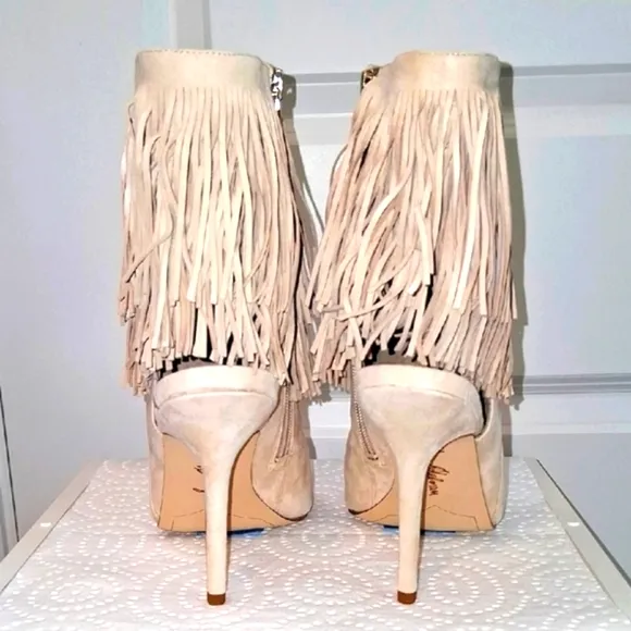 Fringe Suede Ankle Booties - Cream