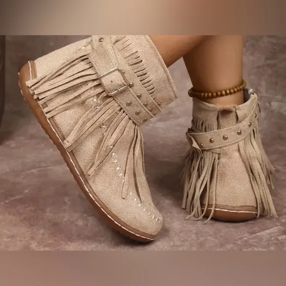 Fringe Tan Ankle Boots