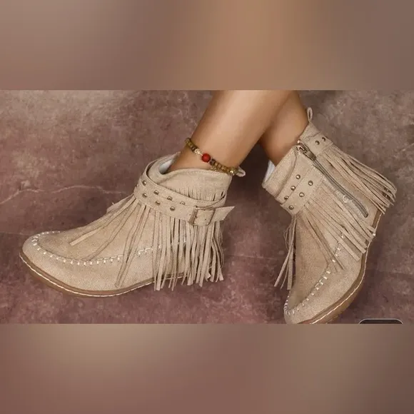 Fringe Tan Ankle Boots