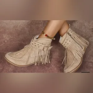 Fringe Tan Ankle Boots