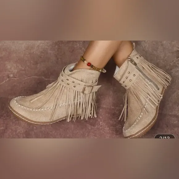 Fringe Tan Ankle Boots
