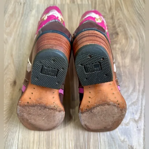 Frontex Mexican boots pink with floral embroidery cowgirl western Size 4 EUC