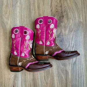 Frontex Mexican boots pink with floral embroidery cowgirl western Size 4 EUC