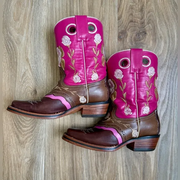 Frontex Mexican boots pink with floral embroidery cowgirl western Size 4 EUC