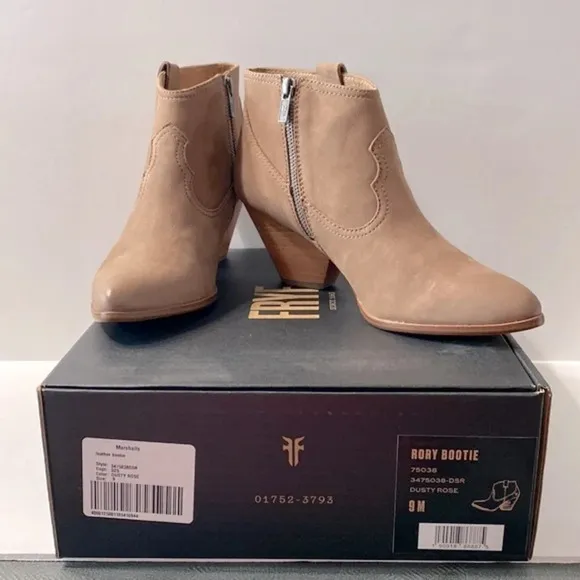 Frye &quot;NEW&quot; Western Dusty Rose Rory Leather Cowboy Pointed Toe Ankle Boots Size 9